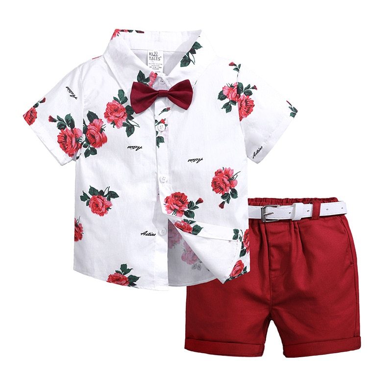 2pcs Summer Baby Set Flower Short Sleeve Polo Shirt With Red Shorts Shorts School Clothes For Children China