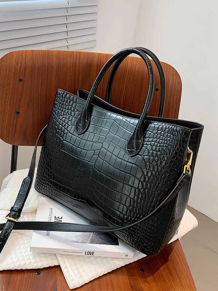 2024 New Crocodile Leather Women's Handbag Tote Bag Large Capacity Shoulder Messenger Bag Commuter Luxury Fashion Portable Bags