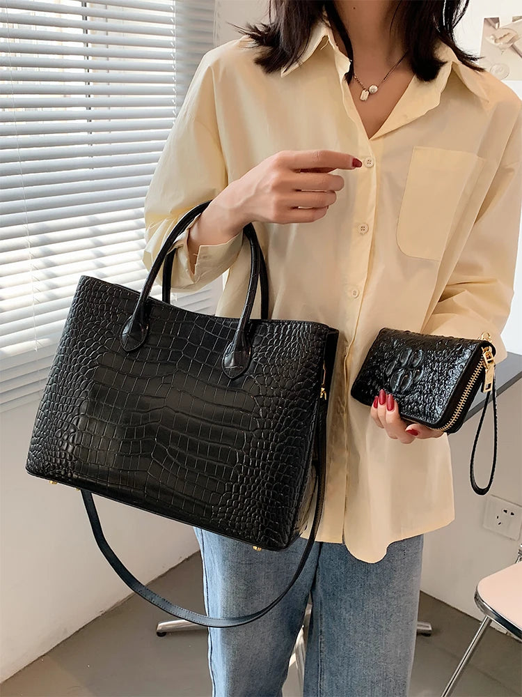 2024 New Crocodile Leather Women's Handbag Tote Bag Large Capacity Shoulder Messenger Bag Commuter Luxury Fashion Portable Bags