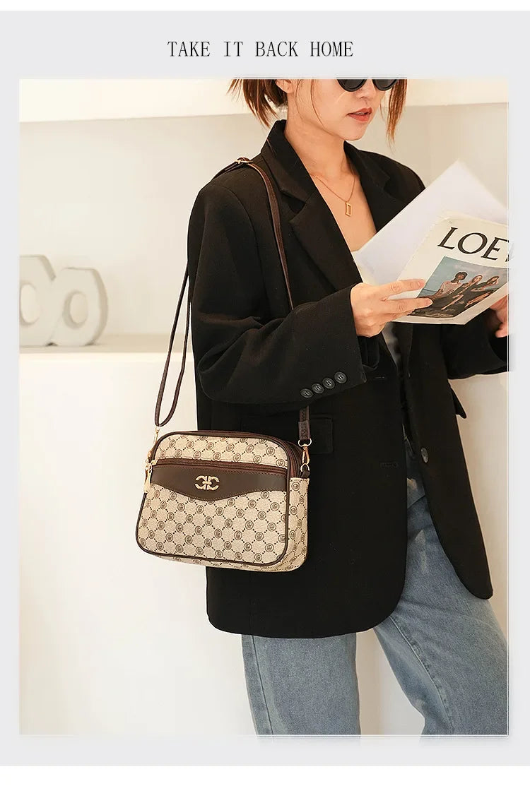 2024 Fashionable Printed Women's Bag Middle-aged Mother's Practical Multi-layer Crossbody Bag Summer New Shoulder Tote Purse