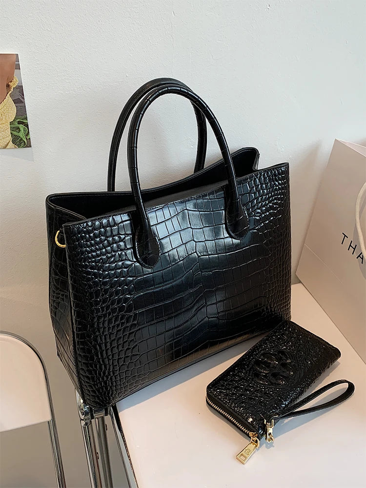 2024 New Crocodile Leather Women's Handbag Tote Bag Large Capacity Shoulder Messenger Bag Commuter Luxury Fashion Portable Bags