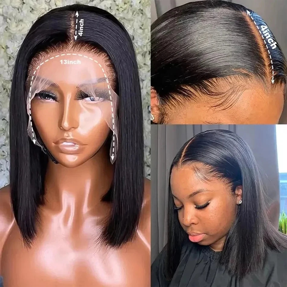 13x4 Bone Straight Bob Wig Lace Front Human Hair Wigs For Women 4x4 Short Bob Wig Lace Frontal Wig 100% Human Hair 200% Density