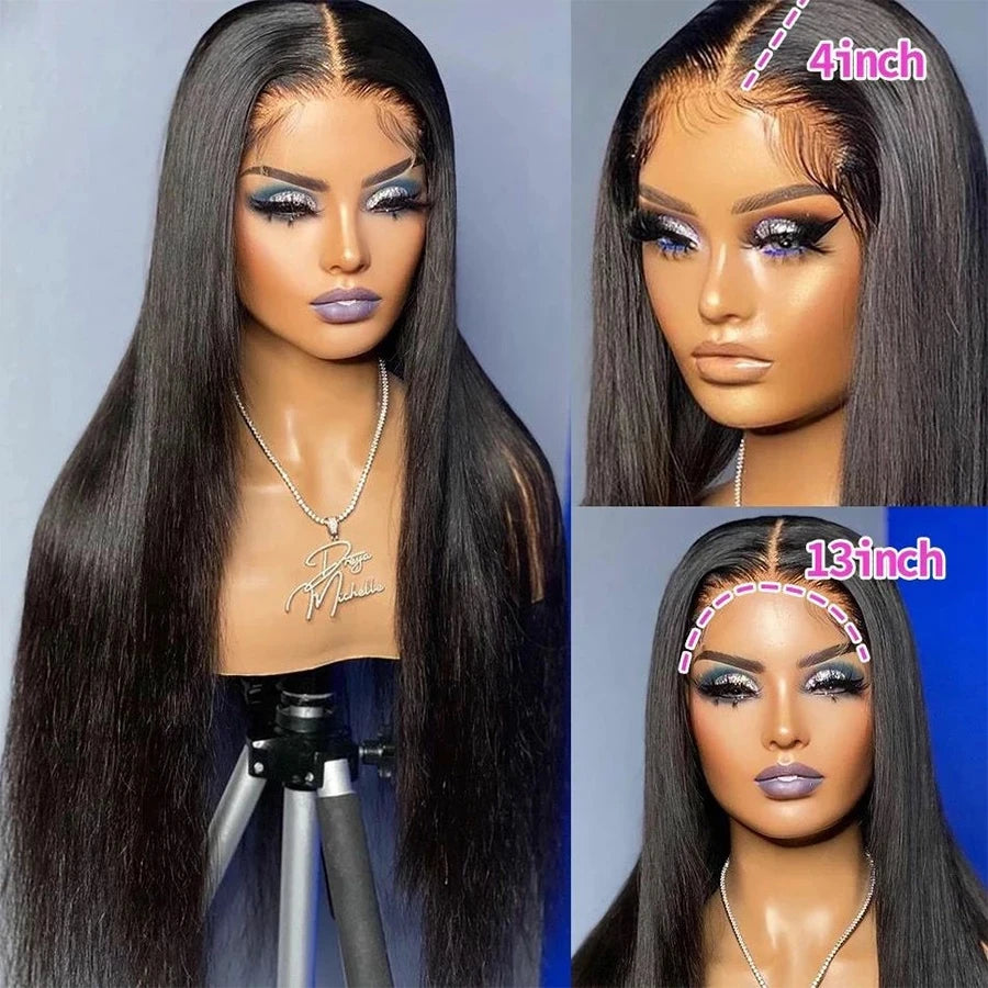 30 40 Inch Bone Straight 13x6 HD Lace Frontal Wigs Pre Plucked Brazilian Transparent Lace Front Human Hair For Women 250 Density