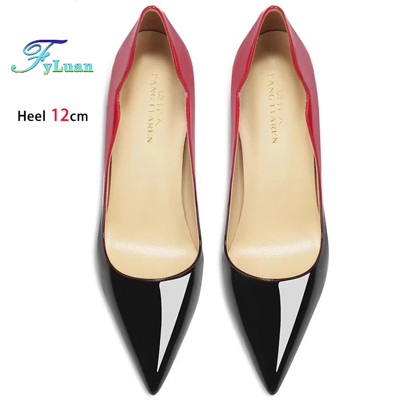 Brand New Sexy V Cut Lady Stiletto 6-12cm Multi Color Customized Fashion Pumps Red Black Gradient Pointed Toe Celebrity Shoes