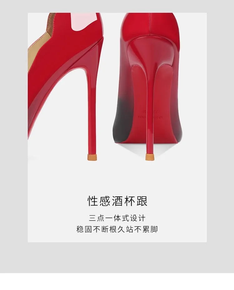 Brand New Sexy V Cut Lady Stiletto 6-12cm Multi Color Customized Fashion Pumps Red Black Gradient Pointed Toe Celebrity Shoes