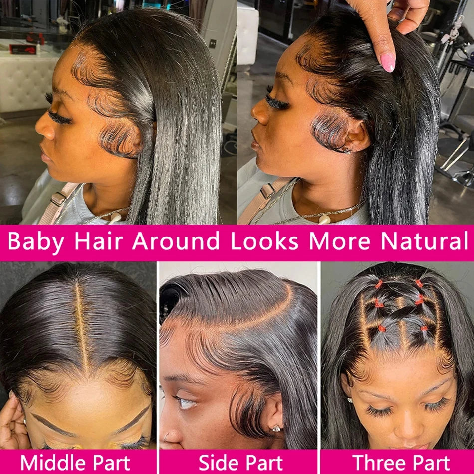 30 40 Inch Bone Straight 13x6 HD Lace Frontal Wigs Pre Plucked Brazilian Transparent Lace Front Human Hair For Women 250 Density