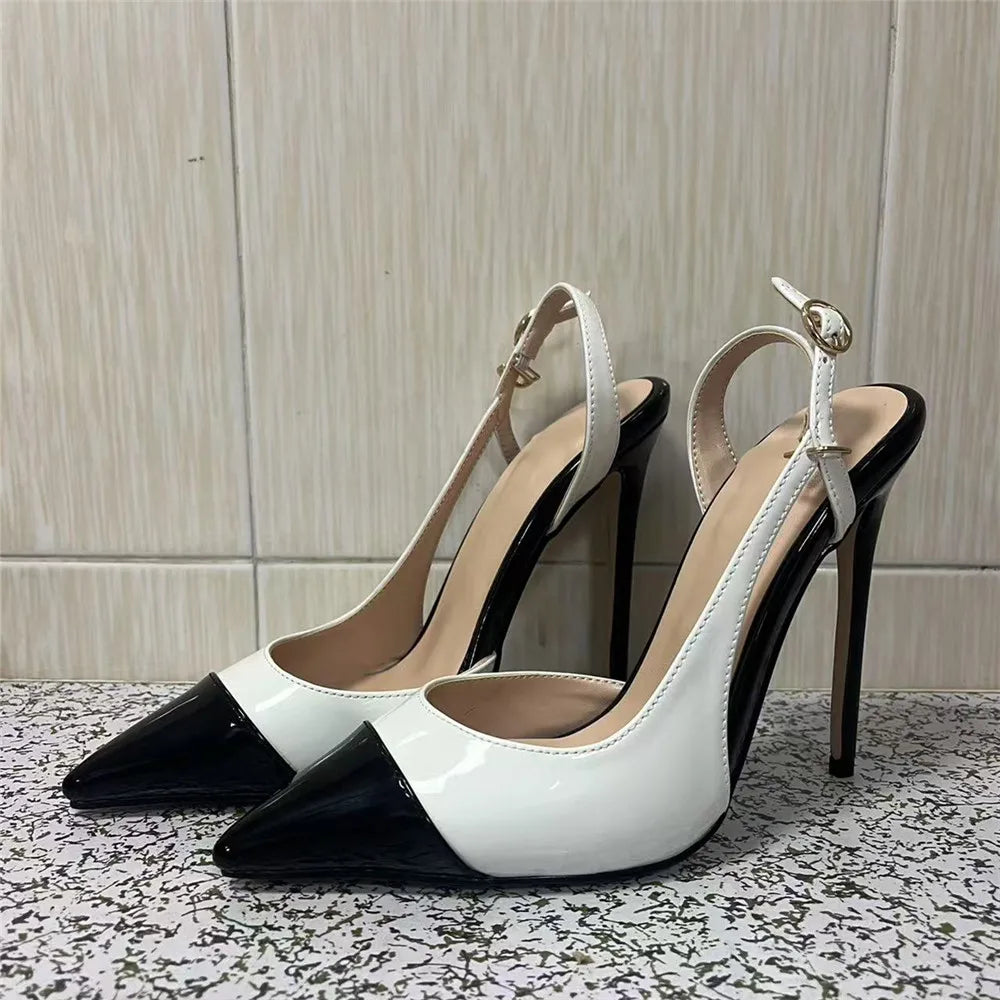 Summer Women High Heeled Shoes for Woman's Pointed Toe Ankle Thin Heels Mixed Colors Pumps Sexy Lady Patent Leather Party Shoes