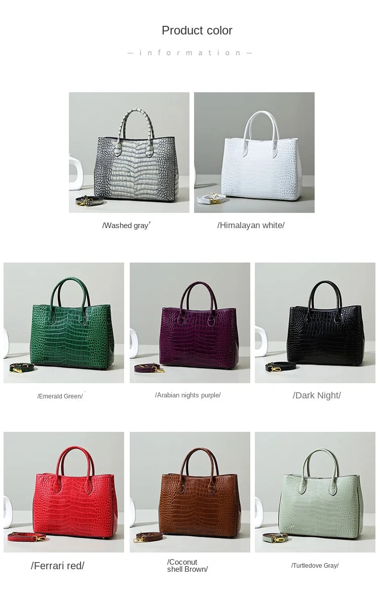 2024 New Crocodile Leather Women's Handbag Tote Bag Large Capacity Shoulder Messenger Bag Commuter Luxury Fashion Portable Bags