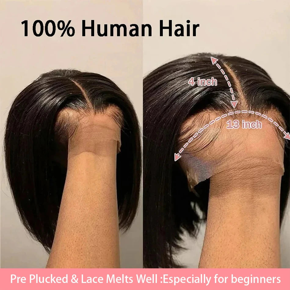 13x4 Bone Straight Bob Wig Lace Front Human Hair Wigs For Women 4x4 Short Bob Wig Lace Frontal Wig 100% Human Hair 200% Density