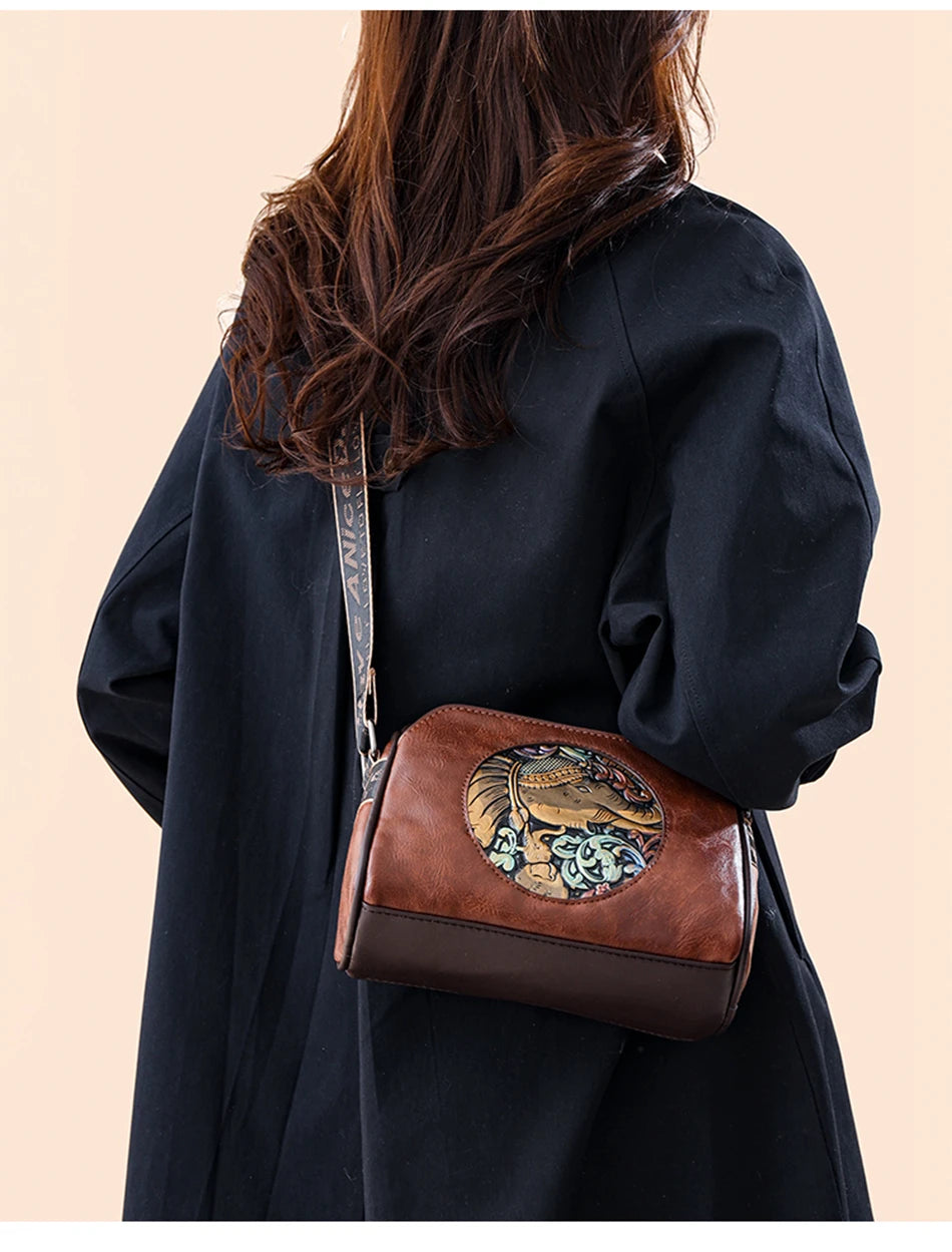 Women's Shoulder Bag Famous Brand Elephant Embroidered Female Messenger Bags Wallet High Quality Leather Girl Bolsas Sac A Main