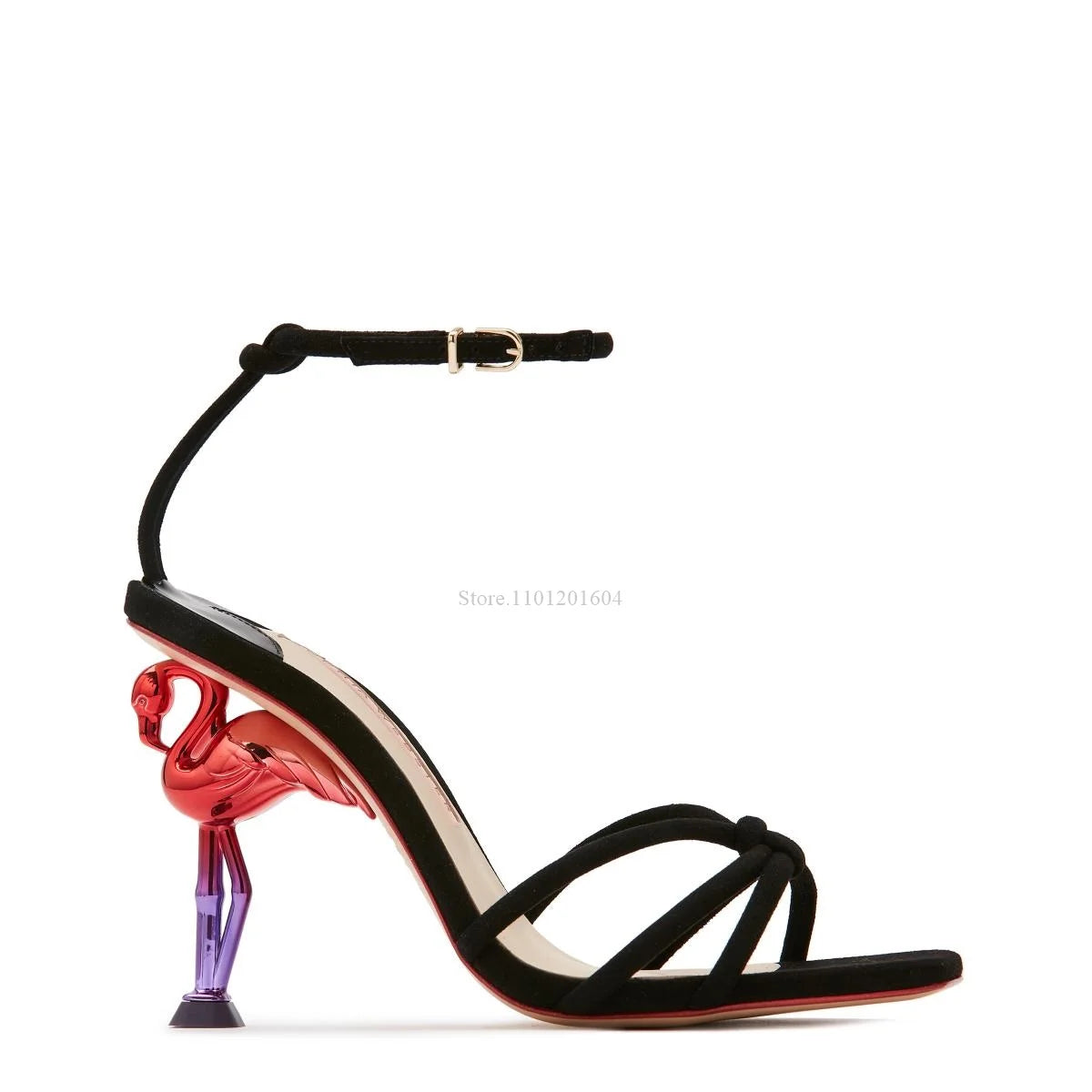 New Women's Bird Hollow Heel Embossed Cross Design Bling Open Slingback Shiny Buckle Sandals Round Toe Gold Modern Fashion Shoes
