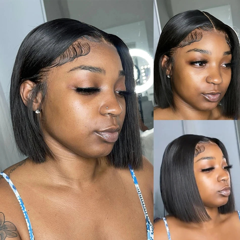 13x4 Bone Straight Bob Wig Lace Front Human Hair Wigs For Women 4x4 Short Bob Wig Lace Frontal Wig 100% Human Hair 200% Density