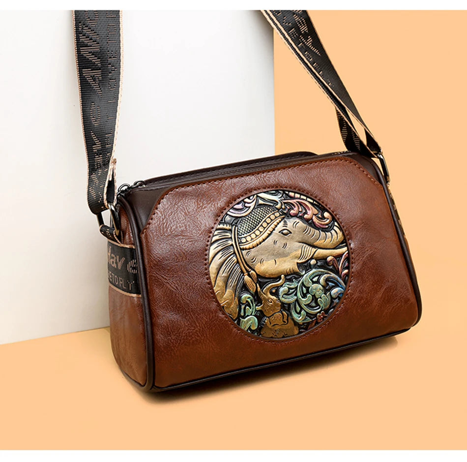 Women's Shoulder Bag Famous Brand Elephant Embroidered Female Messenger Bags Wallet High Quality Leather Girl Bolsas Sac A Main