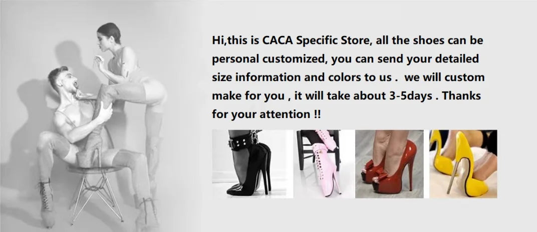 CACA 16cm Women Pumps,Men Cosplay Sexual Bed Shallow Shoes,Fetish High Heels,Pointed Toe,Ankle Strap,Size 36-46,Custom Colors