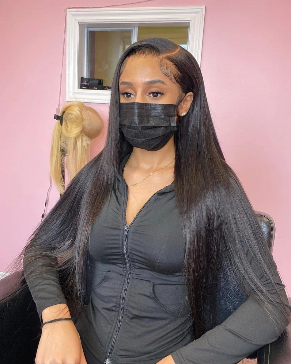 30 40 Inch Bone Straight 13x6 HD Lace Frontal Wigs Pre Plucked Brazilian Transparent Lace Front Human Hair For Women 250 Density