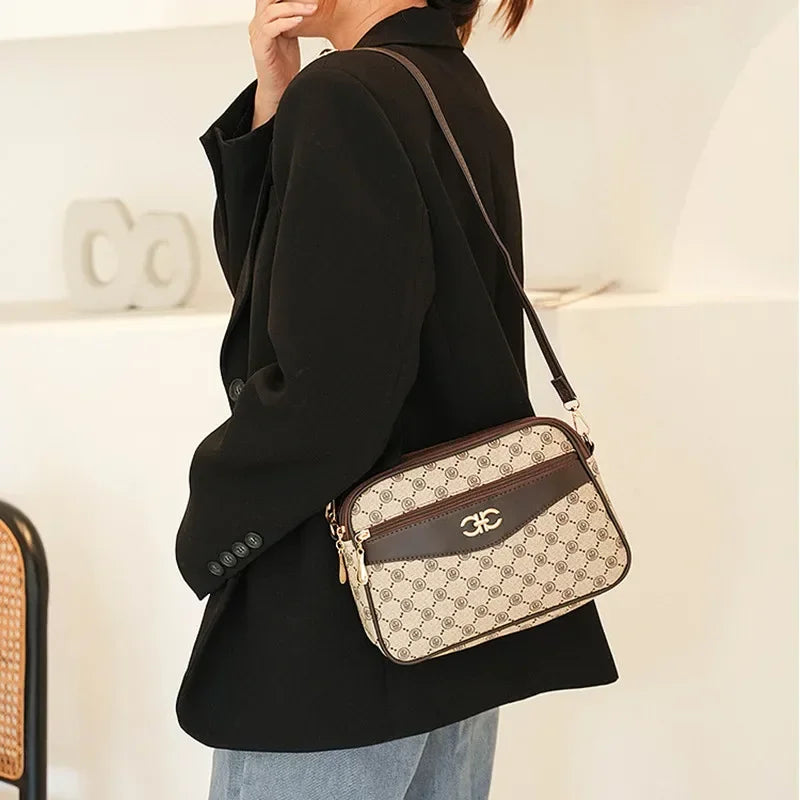 2024 Fashionable Printed Women's Bag Middle-aged Mother's Practical Multi-layer Crossbody Bag Summer New Shoulder Tote Purse