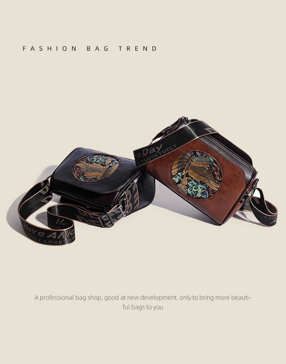 Women's Shoulder Bag Famous Brand Elephant Embroidered Female Messenger Bags Wallet High Quality Leather Girl Bolsas Sac A Main