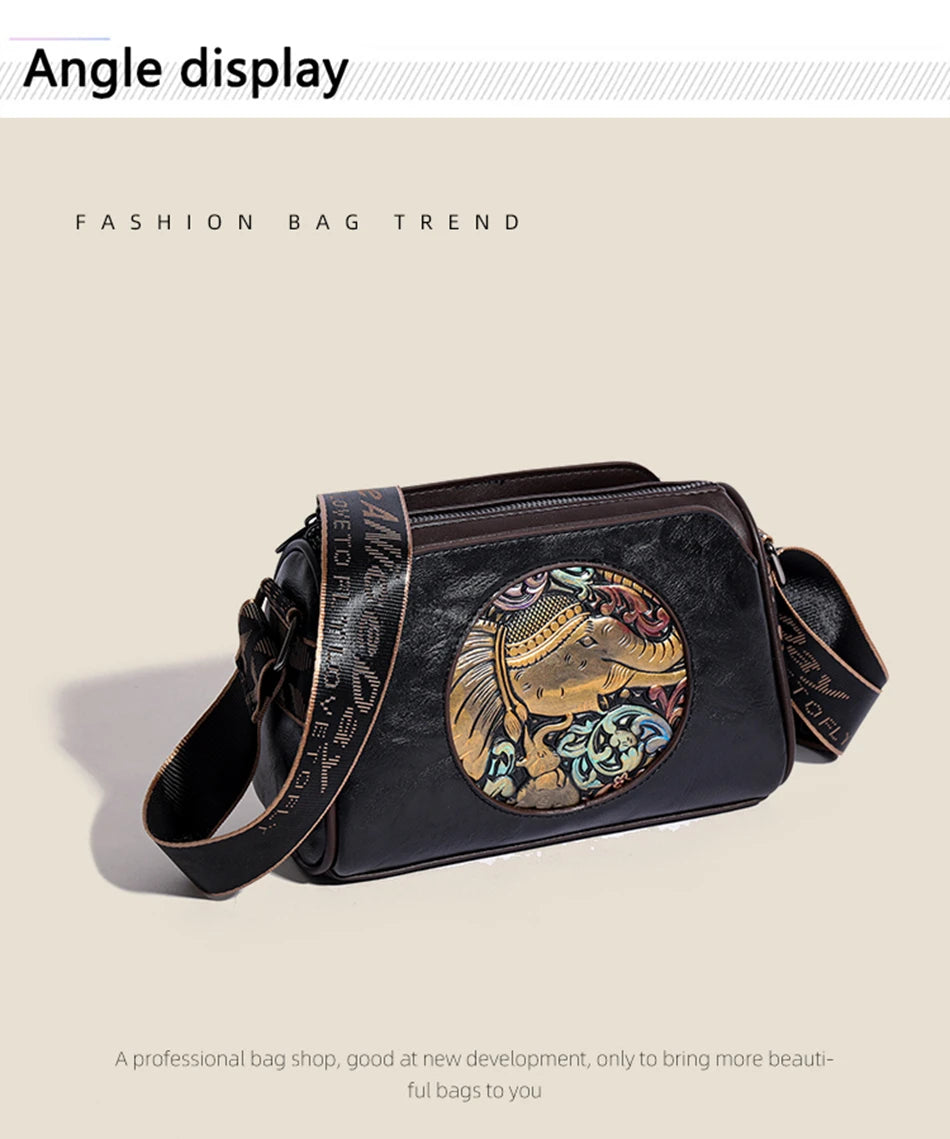 Women's Shoulder Bag Famous Brand Elephant Embroidered Female Messenger Bags Wallet High Quality Leather Girl Bolsas Sac A Main