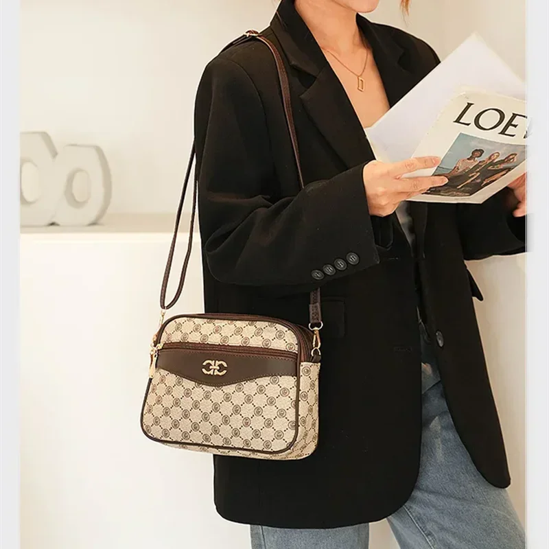 2024 Fashionable Printed Women's Bag Middle-aged Mother's Practical Multi-layer Crossbody Bag Summer New Shoulder Tote Purse