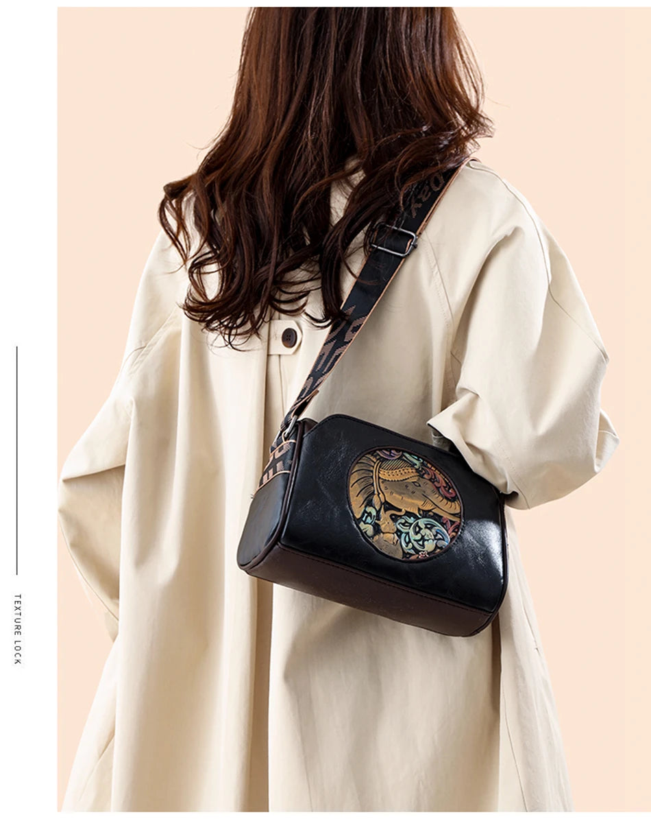 Women's Shoulder Bag Famous Brand Elephant Embroidered Female Messenger Bags Wallet High Quality Leather Girl Bolsas Sac A Main