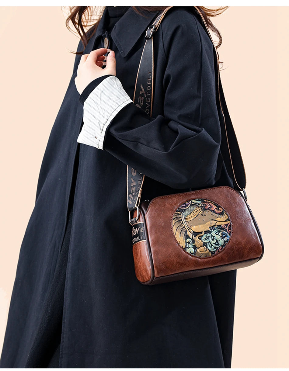 Women's Shoulder Bag Famous Brand Elephant Embroidered Female Messenger Bags Wallet High Quality Leather Girl Bolsas Sac A Main