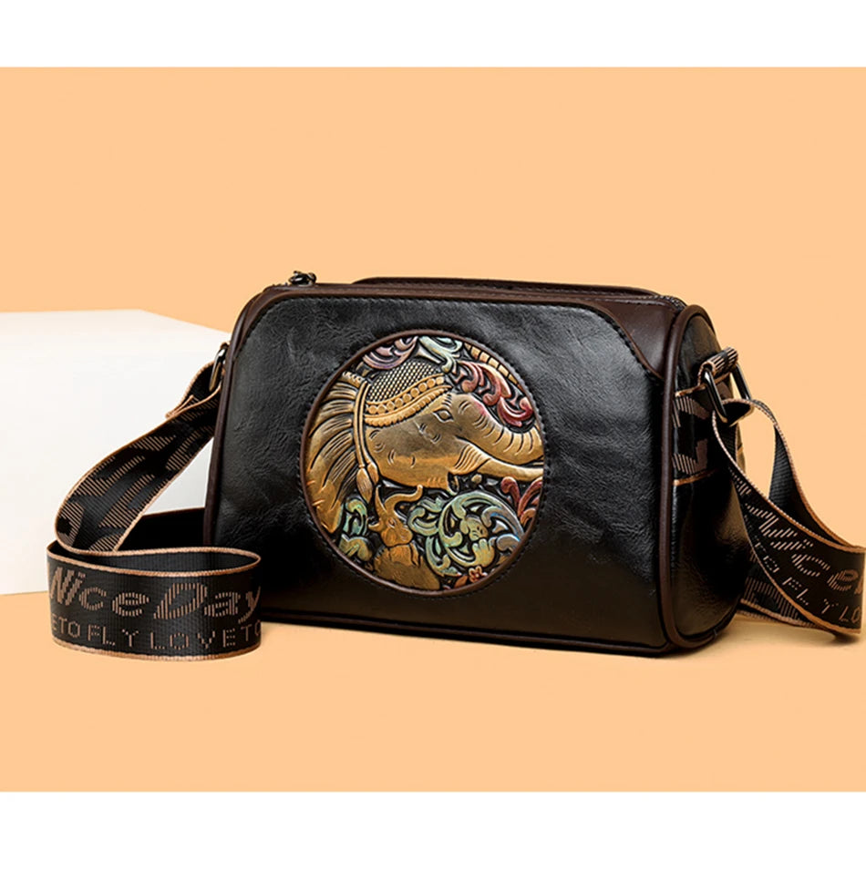 Women's Shoulder Bag Famous Brand Elephant Embroidered Female Messenger Bags Wallet High Quality Leather Girl Bolsas Sac A Main