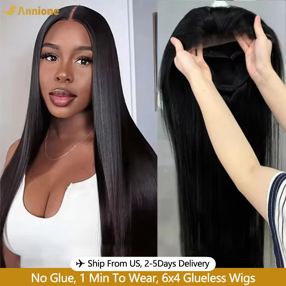 30 inch Glueless Wigs Human Hair Ready To Wear 6X4 Brazilian Straight HD Lace Front Human Hair Wig 100% Human Hair Wigs Glueless