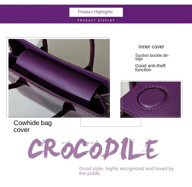 2024 New Crocodile Leather Women's Handbag Tote Bag Large Capacity Shoulder Messenger Bag Commuter Luxury Fashion Portable Bags