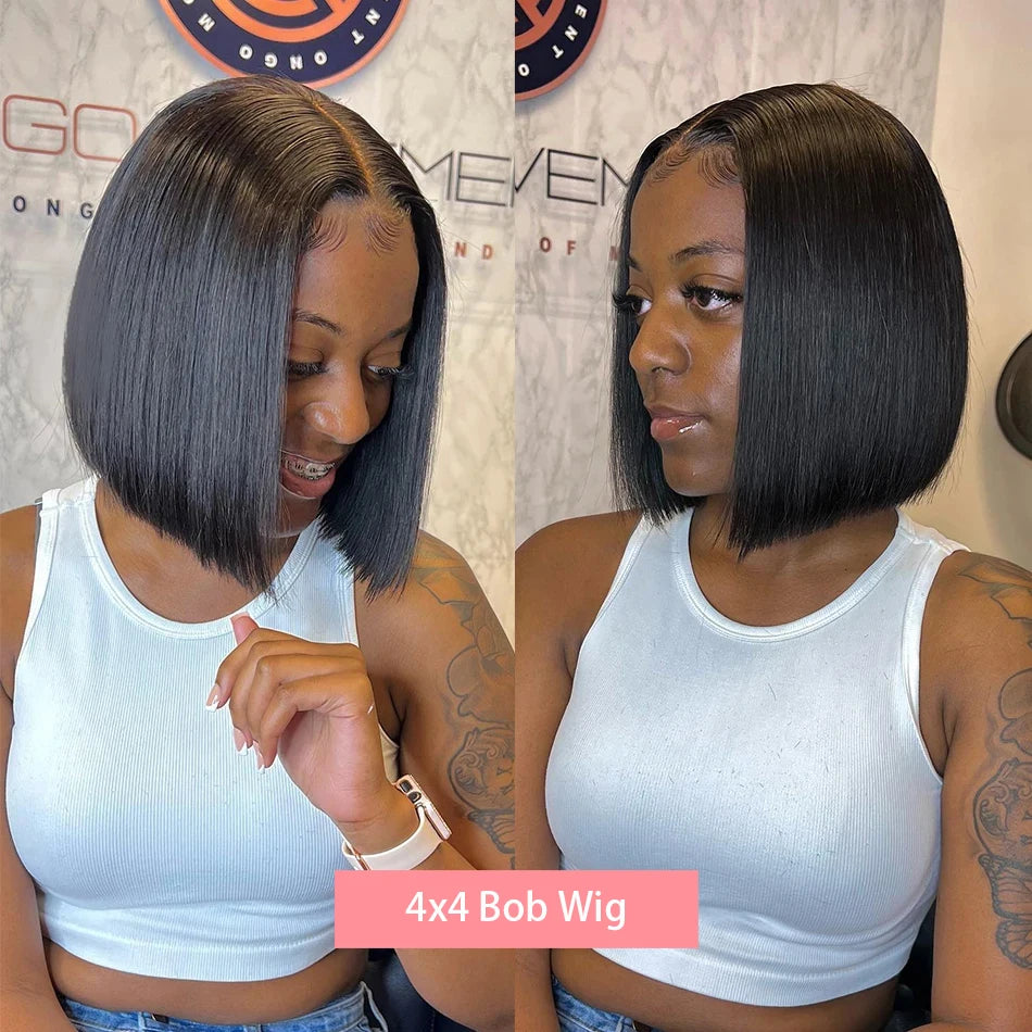 13x4 Bone Straight Bob Wig Lace Front Human Hair Wigs For Women 4x4 Short Bob Wig Lace Frontal Wig 100% Human Hair 200% Density