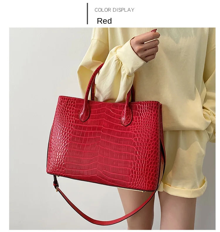 2024 New Crocodile Leather Women's Handbag Tote Bag Large Capacity Shoulder Messenger Bag Commuter Luxury Fashion Portable Bags