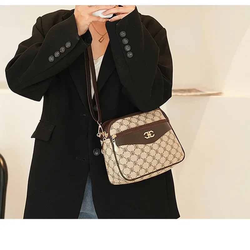 2024 Fashionable Printed Women's Bag Middle-aged Mother's Practical Multi-layer Crossbody Bag Summer New Shoulder Tote Purse