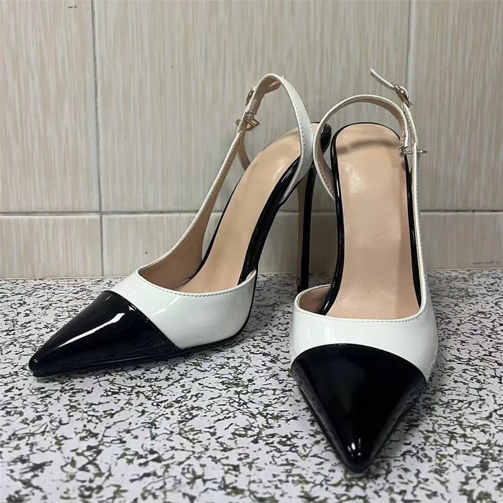 Summer Women High Heeled Shoes for Woman's Pointed Toe Ankle Thin Heels Mixed Colors Pumps Sexy Lady Patent Leather Party Shoes