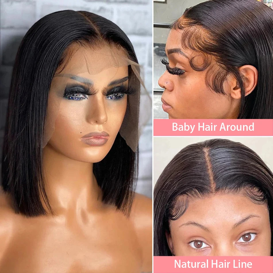 13x4 Bone Straight Bob Wig Lace Front Human Hair Wigs For Women 4x4 Short Bob Wig Lace Frontal Wig 100% Human Hair 200% Density