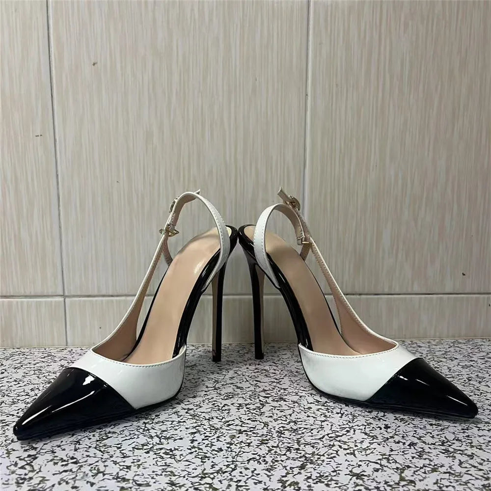 Summer Women High Heeled Shoes for Woman's Pointed Toe Ankle Thin Heels Mixed Colors Pumps Sexy Lady Patent Leather Party Shoes
