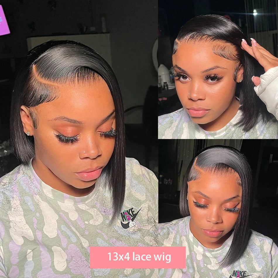 13x4 Bone Straight Bob Wig Lace Front Human Hair Wigs For Women 4x4 Short Bob Wig Lace Frontal Wig 100% Human Hair 200% Density