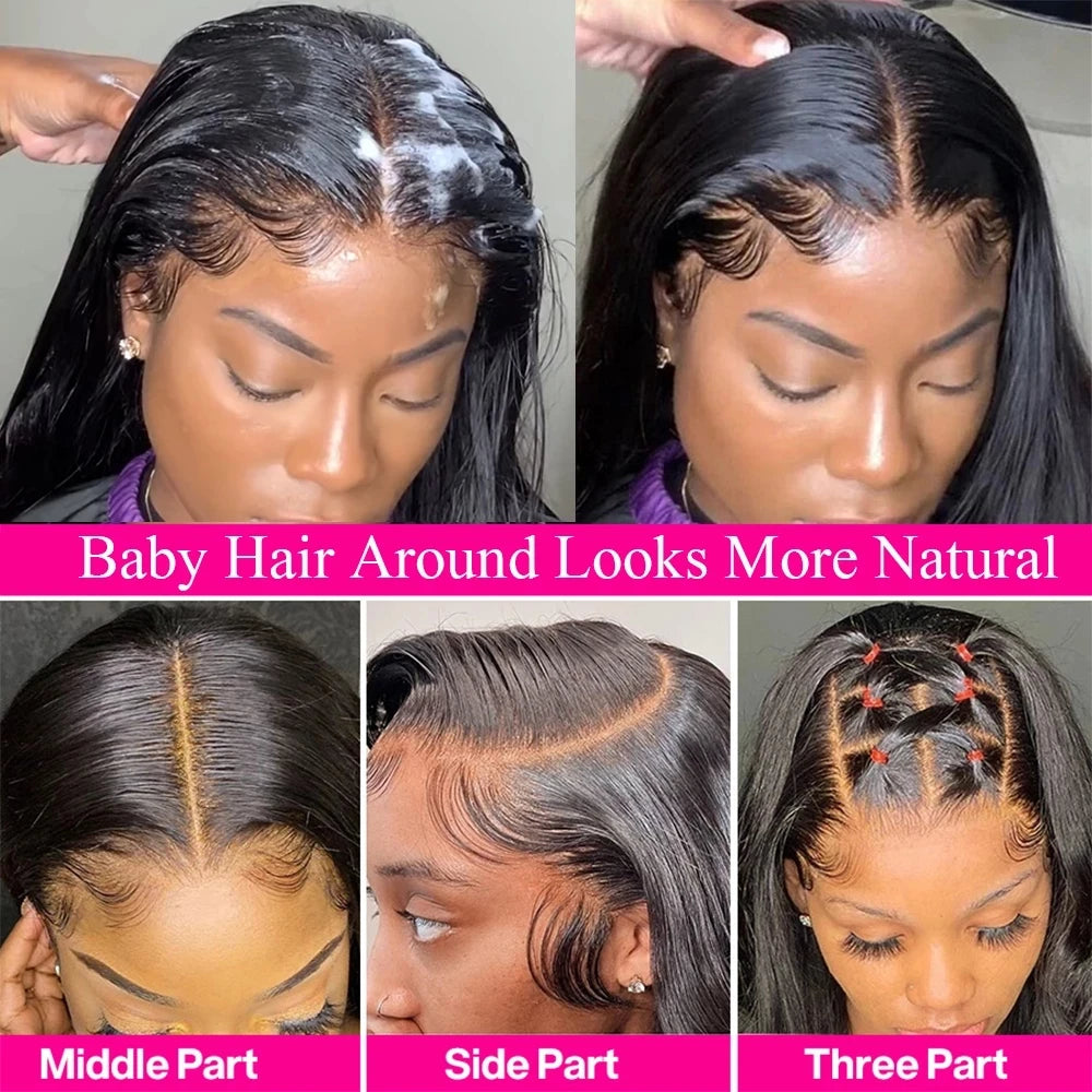 30 40 Inch Bone Straight 13x6 HD Lace Frontal Wigs Pre Plucked Brazilian Transparent Lace Front Human Hair For Women 250 Density