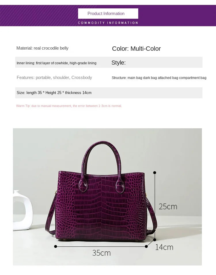 2024 New Crocodile Leather Women's Handbag Tote Bag Large Capacity Shoulder Messenger Bag Commuter Luxury Fashion Portable Bags