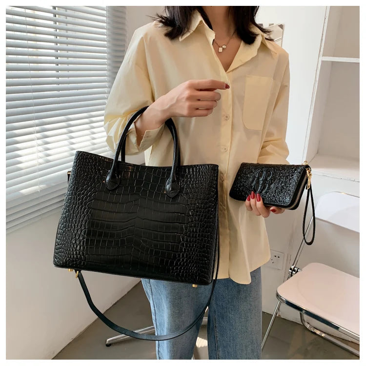 2024 New Crocodile Leather Women's Handbag Tote Bag Large Capacity Shoulder Messenger Bag Commuter Luxury Fashion Portable Bags