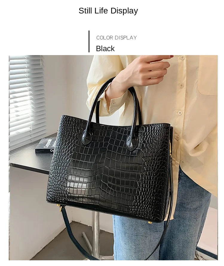 2024 New Crocodile Leather Women's Handbag Tote Bag Large Capacity Shoulder Messenger Bag Commuter Luxury Fashion Portable Bags