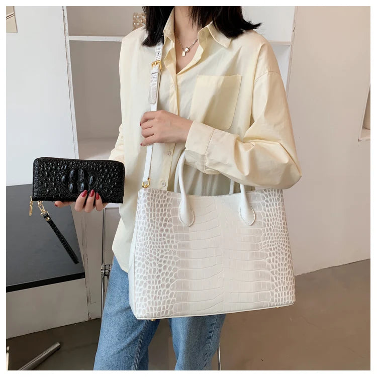 2024 New Crocodile Leather Women's Handbag Tote Bag Large Capacity Shoulder Messenger Bag Commuter Luxury Fashion Portable Bags