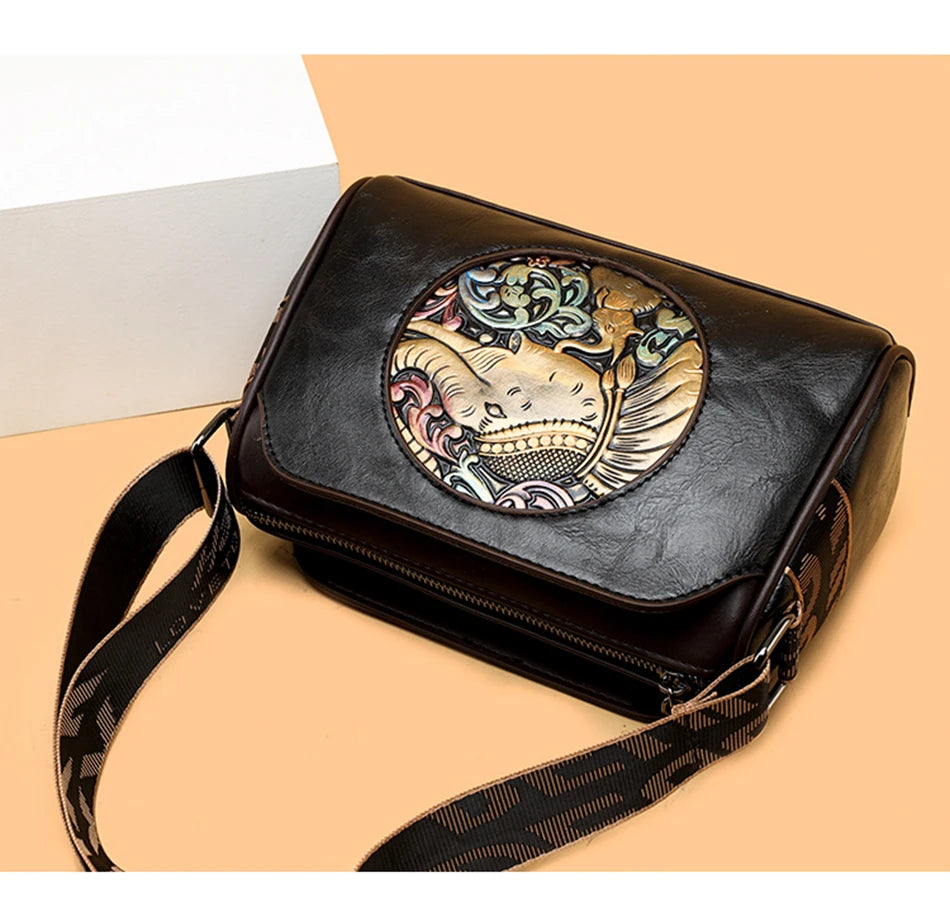 Women's Shoulder Bag Famous Brand Elephant Embroidered Female Messenger Bags Wallet High Quality Leather Girl Bolsas Sac A Main