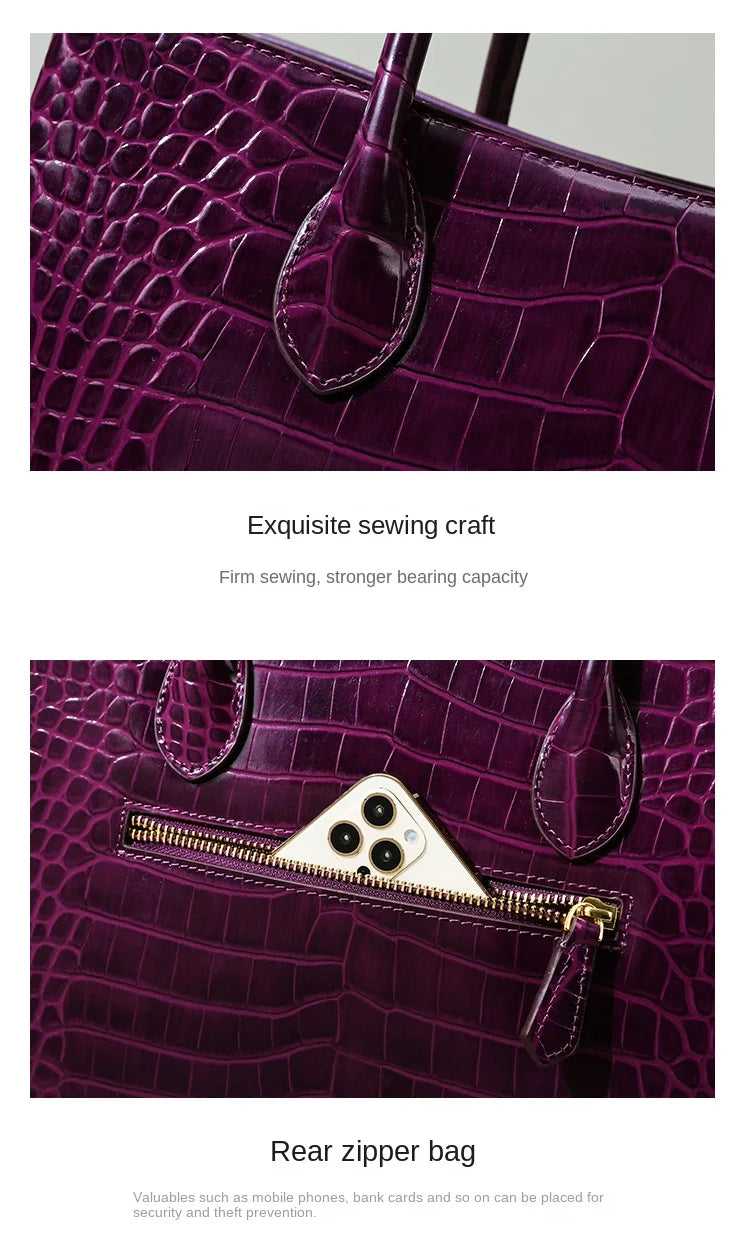 2024 New Crocodile Leather Women's Handbag Tote Bag Large Capacity Shoulder Messenger Bag Commuter Luxury Fashion Portable Bags