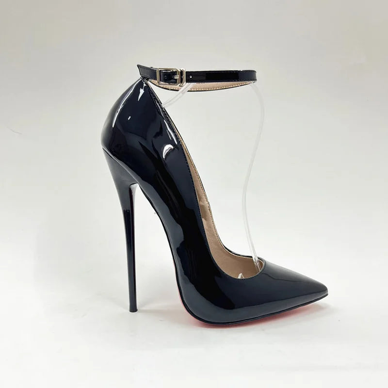 CACA 16cm Women Pumps,Men Cosplay Sexual Bed Shallow Shoes,Fetish High Heels,Pointed Toe,Ankle Strap,Size 36-46,Custom Colors