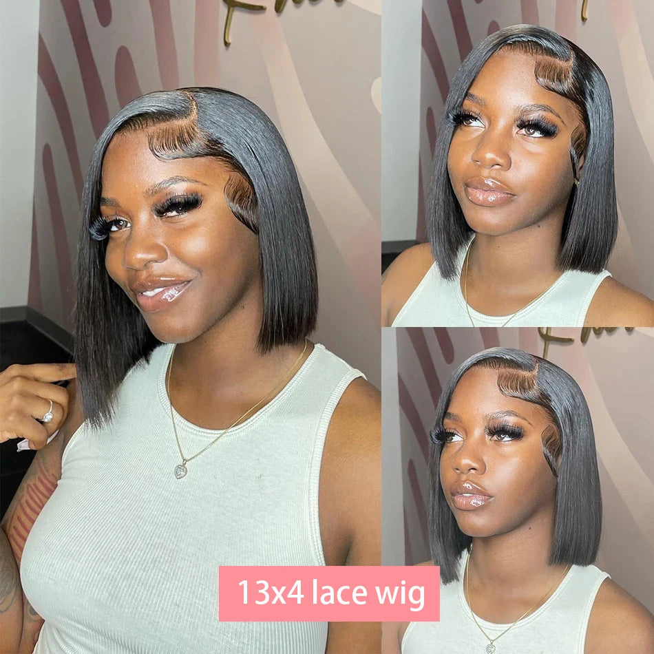 13x4 Bone Straight Bob Wig Lace Front Human Hair Wigs For Women 4x4 Short Bob Wig Lace Frontal Wig 100% Human Hair 200% Density