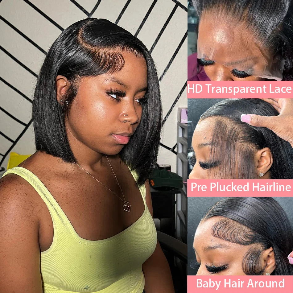 13x4 Bone Straight Bob Wig Lace Front Human Hair Wigs For Women 4x4 Short Bob Wig Lace Frontal Wig 100% Human Hair 200% Density