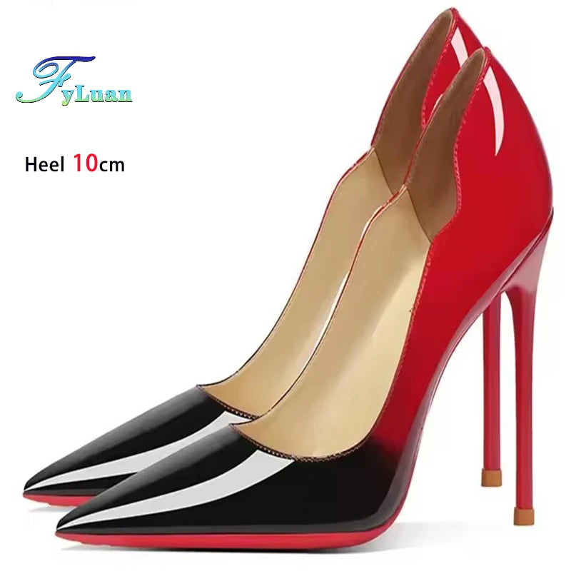 Brand New Sexy V Cut Lady Stiletto 6-12cm Multi Color Customized Fashion Pumps Red Black Gradient Pointed Toe Celebrity Shoes