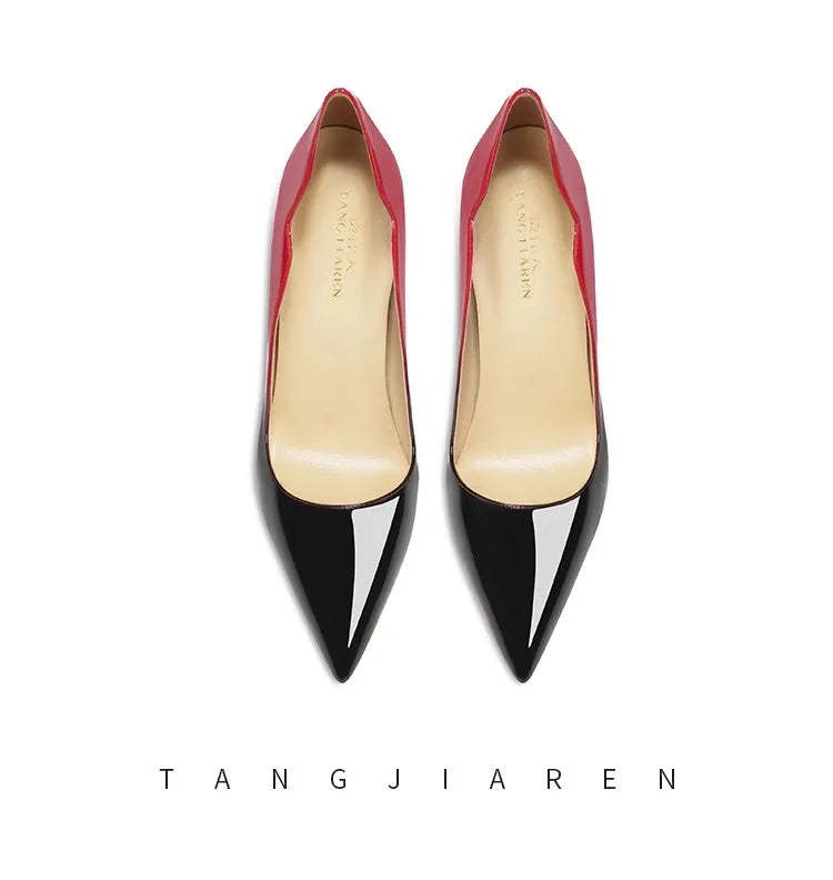 Brand New Sexy V Cut Lady Stiletto 6-12cm Multi Color Customized Fashion Pumps Red Black Gradient Pointed Toe Celebrity Shoes