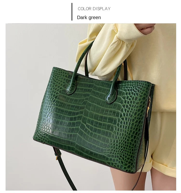 2024 New Crocodile Leather Women's Handbag Tote Bag Large Capacity Shoulder Messenger Bag Commuter Luxury Fashion Portable Bags