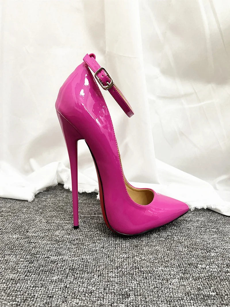 CACA 16cm Women Pumps,Men Cosplay Sexual Bed Shallow Shoes,Fetish High Heels,Pointed Toe,Ankle Strap,Size 36-46,Custom Colors