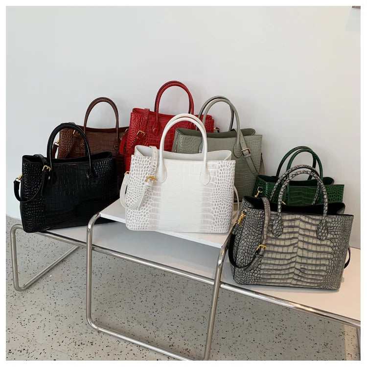 2024 New Crocodile Leather Women's Handbag Tote Bag Large Capacity Shoulder Messenger Bag Commuter Luxury Fashion Portable Bags